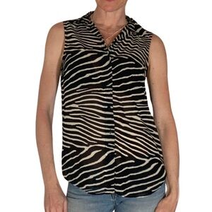H&M zebra sleeveless sheer button up collar shirt